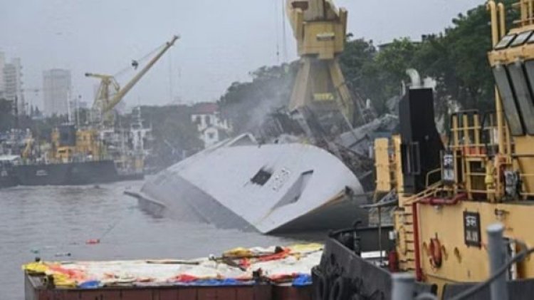 INS ब्रह्मपुत्र में मरम्मत के दौरान लगी आग, समुद्र में एक तरफ झुका जहाज, जूनियर नाविक लापता